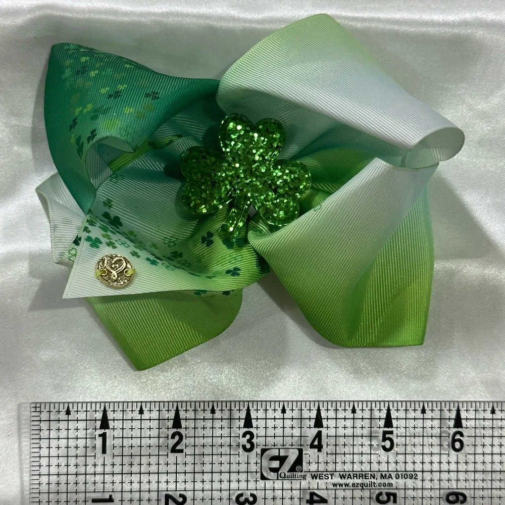 Green Glitter Clover Girls Hair Bow - bundle 2+ and save on shipping.